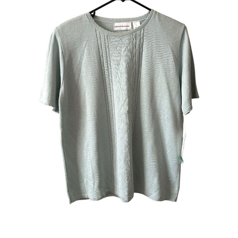 Alfred Dunner Women's Size L Short Sleeve Sweater Knit Blouse Pale Blue NWT